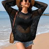 Heart Openwork Long Sleeve Cover-Up - Black