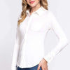 Long Sleeve Front Pocket DTY Brushed Shirt - White