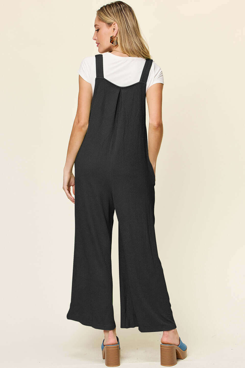 DOUBLE TAKE Full Size Texture Sleeveless Wide Leg Overall at Bella Road