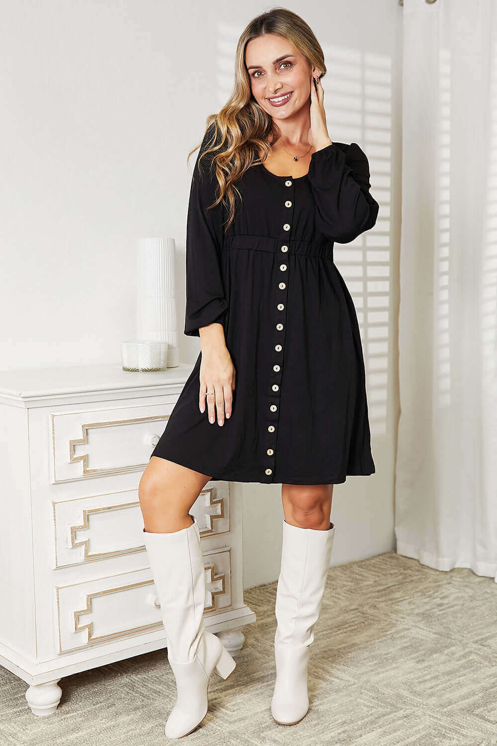 DOUBLE TAKE Scoop Neck Empire Waist Long Sleeve Magic Dress at Bella Road