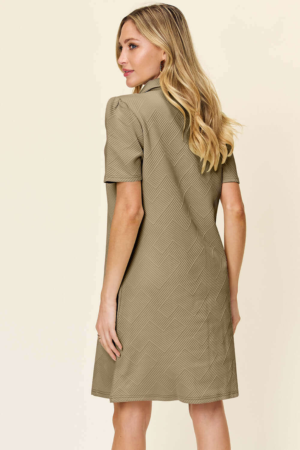 DOUBLE TAKE Full Size Texture Collared Neck Short Sleeve Dress at Bella Road