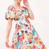 Square Neck Puff Sleeve Floral Dress - Multi