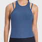 Millennia Cutout Round Neck Racerback Active Tank in blue, featuring stylish cutout design and comfortable fit for workouts.