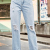 Bella Road Distressed Buttoned Loose Fit Jeans - Light