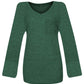 Green Bella Road Round Neck Long Sleeve T-Shirt with Pocket, Slightly Stretchy, Made of Rayon, Polyester, and Spandex. Machine Washable.