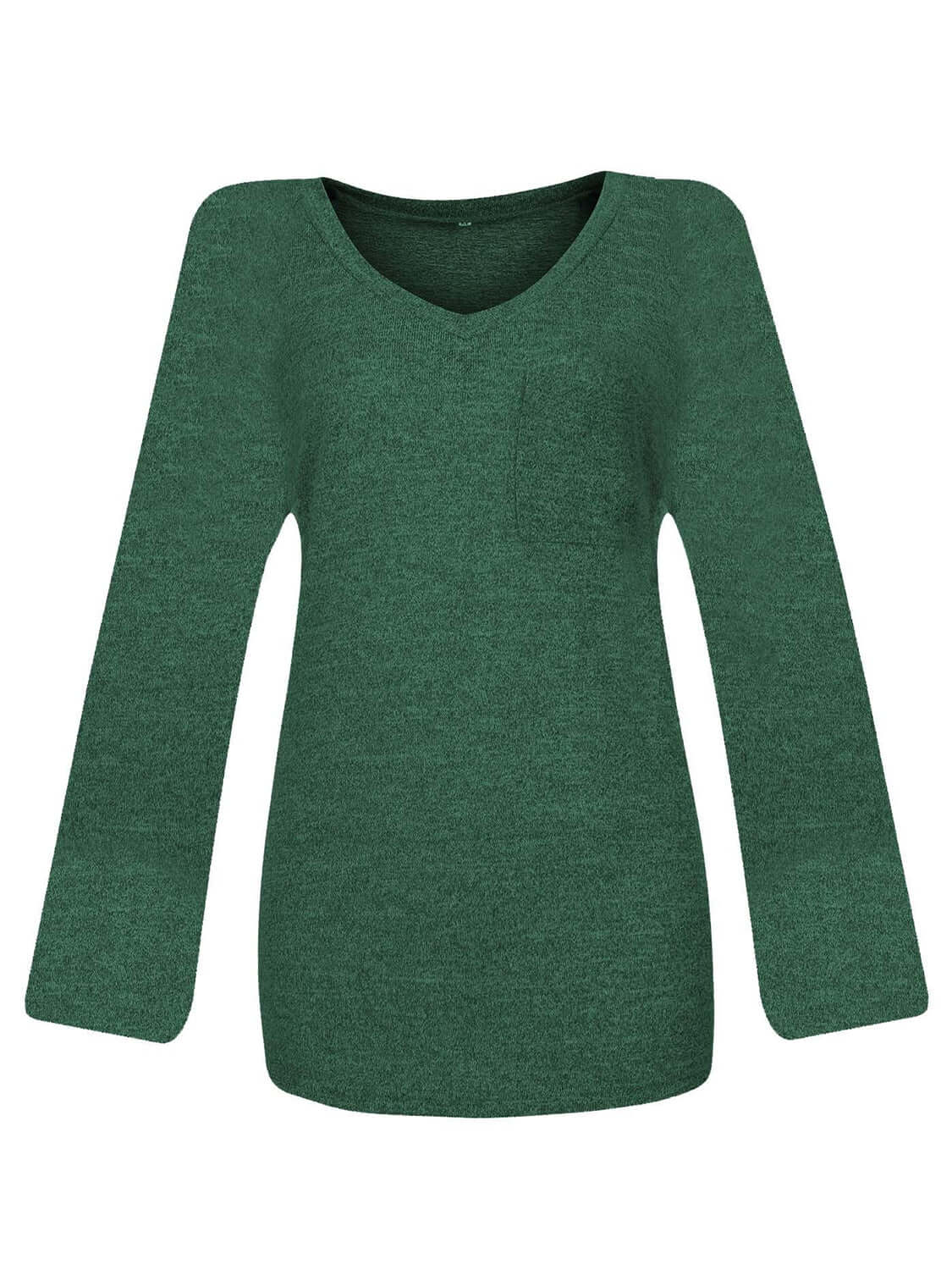 Green Bella Road Round Neck Long Sleeve T-Shirt with Pocket, Slightly Stretchy, Made of Rayon, Polyester, and Spandex. Machine Washable.