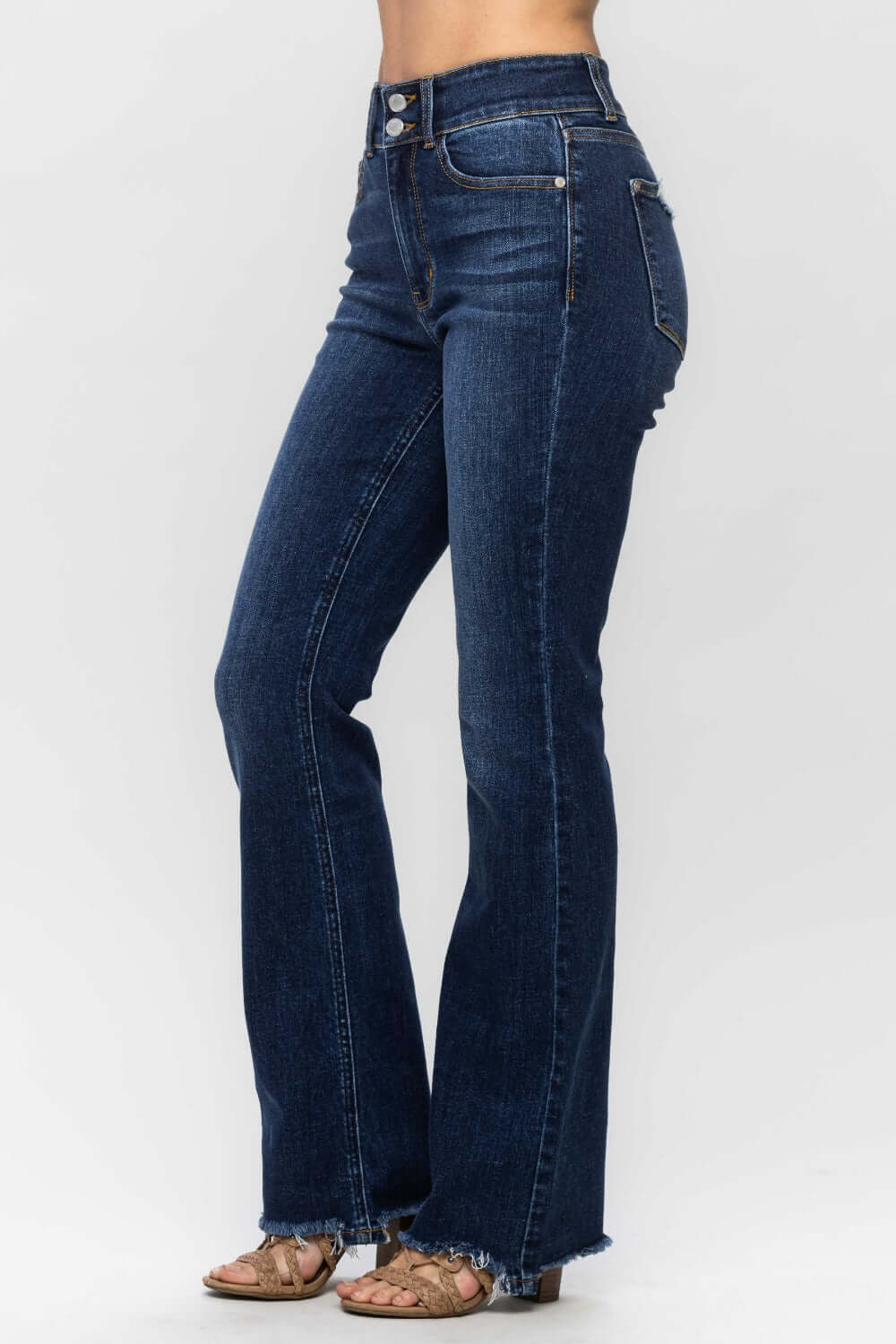 Judy Blue Jeans Frayed Hem Bootcut Jeans with trendy distressed detailing for a stylish and casual look