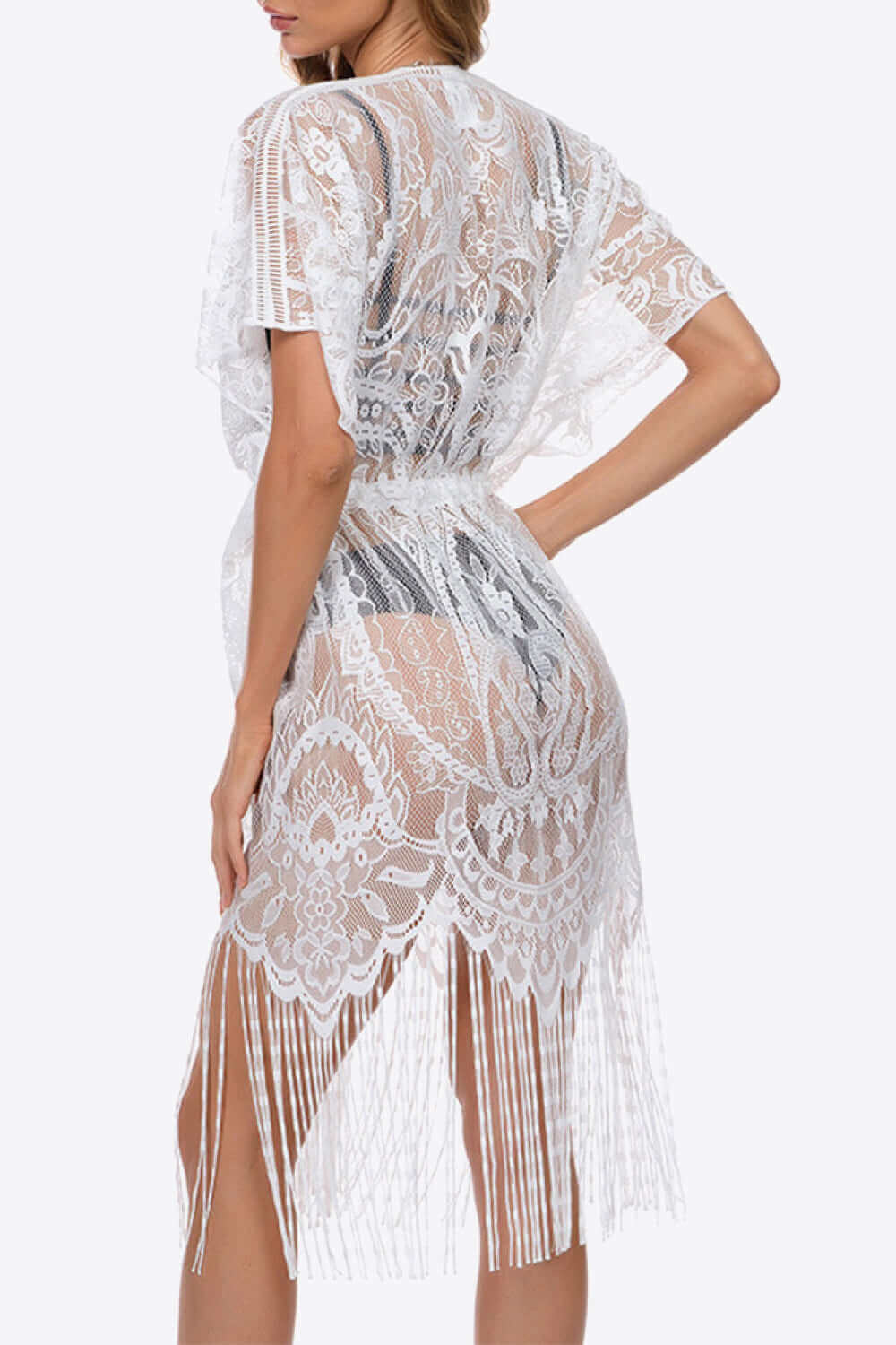 BELLA ROAD Fringe Trim Lace Cover-Up Dress at Bella Road