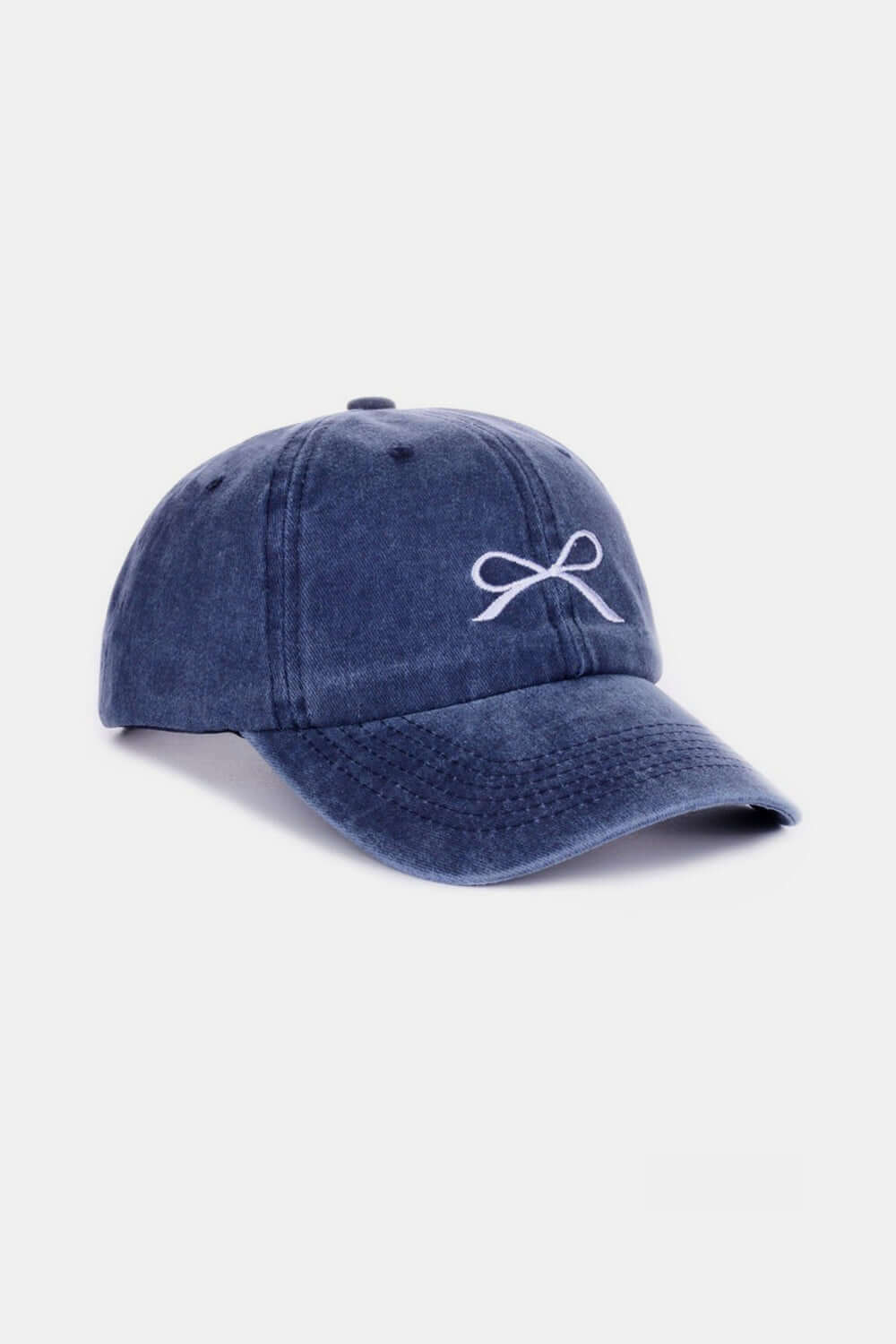 Bow Embroidered Washed Cotton Cap in Navy Blue with Delicate White Bow Embroidery, Stylish and Comfortable All-Day Wear Accessory