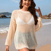 Openwork Dropped Shoulder Long Sleeve Cover-Up - Pastel Yellow