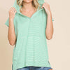 Striped Short Sleeve Hooded Top | Full Size - Candy Green