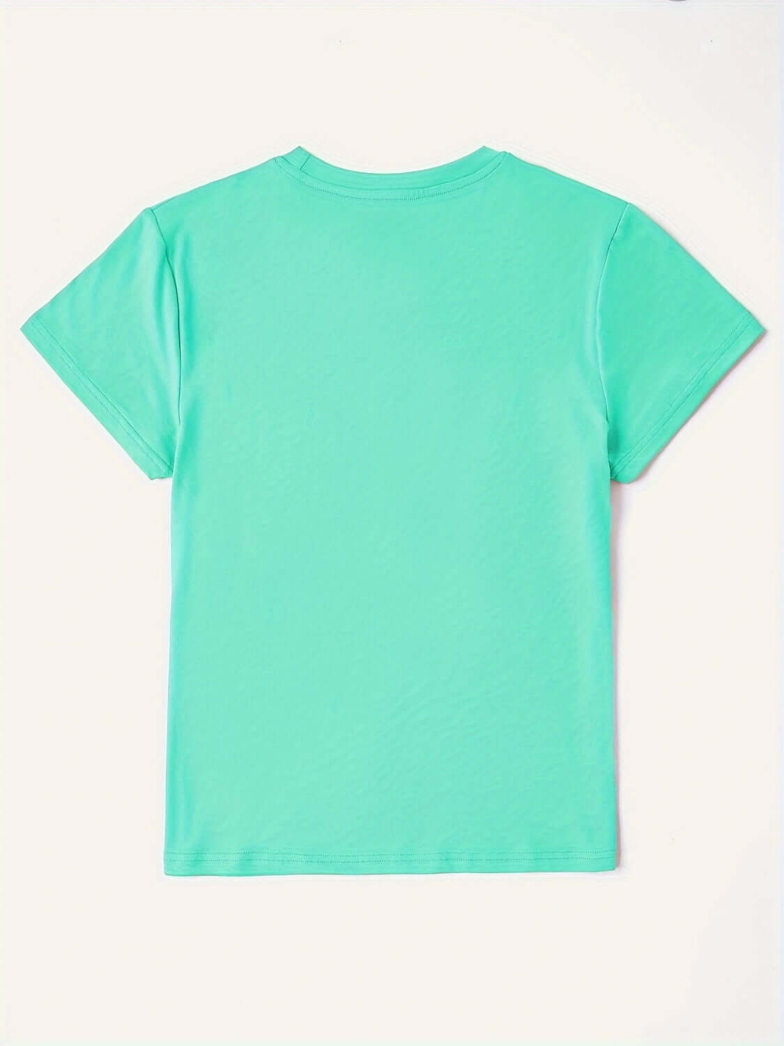 Aqua round neck short sleeve t-shirt, basic style, opaque, slightly stretchy, made of 100% polyester, available in various sizes.