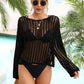 BELLA ROAD Long Sleeve Round Neck Openwork Cover-Up at Bella Road