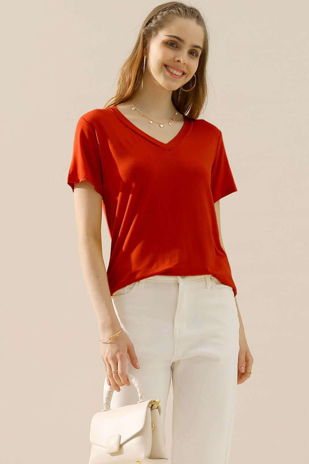 NINEXIS Full Size V-Neck Short Sleeve T-Shirt at Bella Road