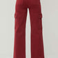 Burgundy high-rise wide leg cargo jeans with pockets, perfect for a trendy and comfortable casual look.