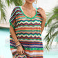 BELLA ROAD Rainbow Stripe Scalloped V-Neck Cover-Up Dress at Bella Road