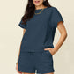 DOUBLE TAKE Full Size Texture Short Sleeve T-Shirt and Drawstring Shorts Set at Bella Road