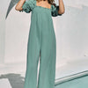 Bodice Smocked Wide Leg Jumpsuit | Full Size - Lt Teal