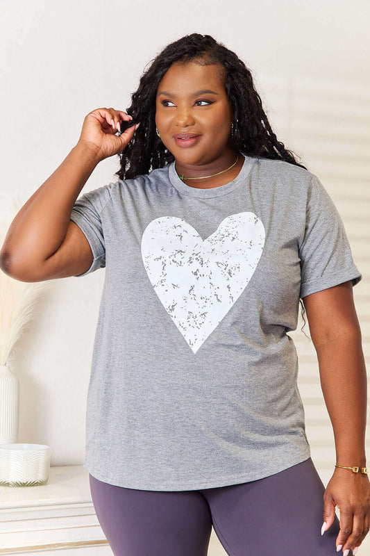 SIMPLY LOVE Heart Graphic Cuffed Short Sleeve T-Shirt at Bella Road