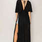 Tie Back Maxi Split Cover Up Dress with Plunging Neck and Batwing Sleeves, Black, Back View