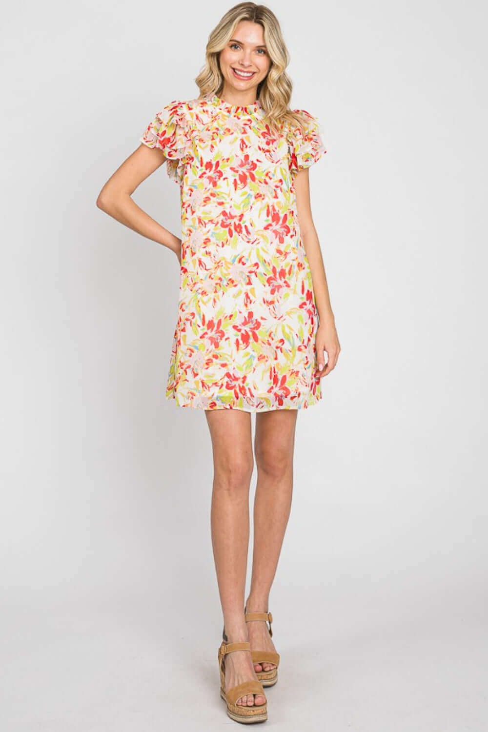 GEEGEE Floral Short Sleeve Mini Dress at Bella Road