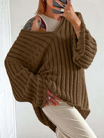 Cozy coffee brown Bella Road V-Neck Long Sleeve Sweater styled with a chic outfit, showcasing trendy fall fashion vibes.