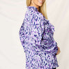 Printed Ruffle Trim Balloon Sleeve Shirt | Full Size - Periwinkle