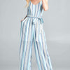 Tie Front Striped Sleeveless Jumpsuit - Blue