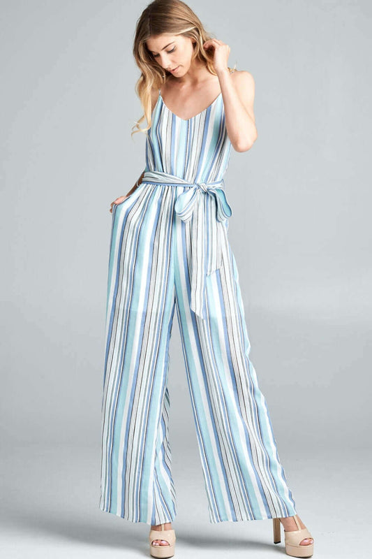 COTTON BLEU Tie Front Striped Sleeveless Jumpsuit at Bella Road