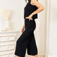 DOUBLE TAKE Buttoned Round Neck Tank and Wide Leg Pants Set at Bella Road