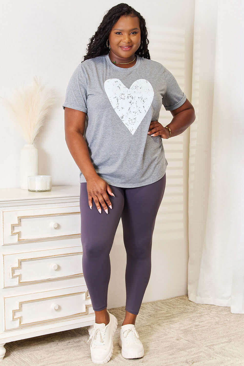 SIMPLY LOVE Heart Graphic Cuffed Short Sleeve T-Shirt at Bella Road