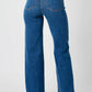 Judy Blue high rise straight jeans show back view, accentuating waist and elongating legs. Versatile fashion essential for any wardrobe.