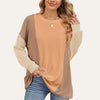 Double Take Texture Contrast Round Neck Long Sleeve T-Shirt - Tan