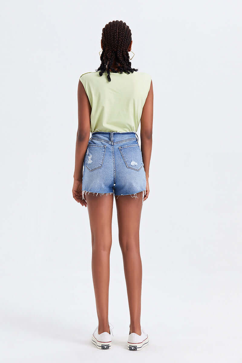 BAYEAS High Rise Bandless Denim Shorts at Bella Road