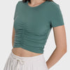 Millennia Ruched Round Neck Short Sleeve Active T-Shirt - Dark Green