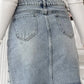 Bella Road Distressed Raw Hem Heart Mini Denim Skirt back view showing edgy style and playful raw hem design.