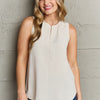 First Glance Sleeveless Neckline Slit Top - Beige