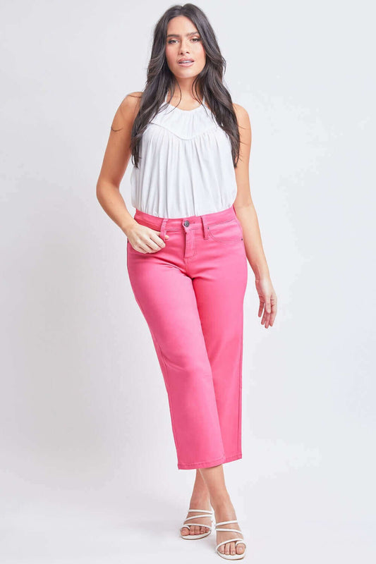 YMI JEANSWEAR Full Size Mid-Rise Hyperstretch Cropped Straight Pants at Bella Road