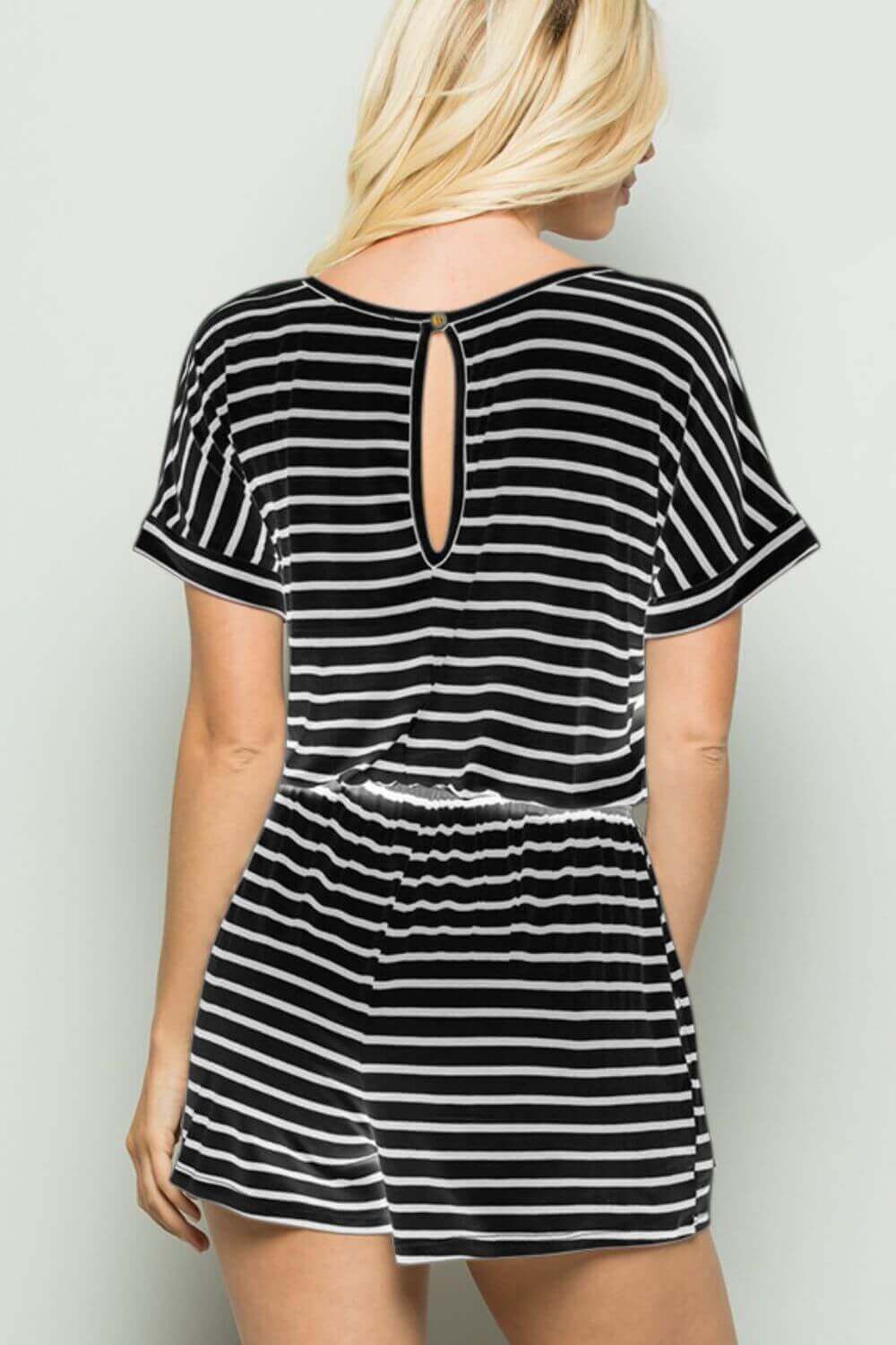 HEIMISH Full Size Striped Round Neck Short Sleeve Romper at Bella Road