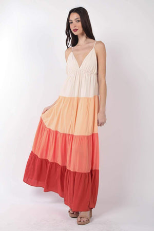 VERY J Color Block Tiered Maxi Cami Dress at Bella Road