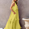 Ruffled Sleeveless Tiered Maxi Dress with Pockets - Chartreuse