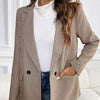 Perfee Plaid Lapel Collar Long Sleeve Blazer - Camel