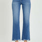 RISEN High Rise Straight Jeans with raw hem and flattering fit shown on a model standing against a white background