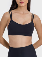 Black Millennia Scoop Neck Double Strap Active Cami, perfect for workouts and casual days with moderate stretch.