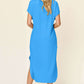 DOUBLE TAKE Full Size Round Neck Short Sleeve Slit Dress at Bella Road