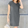 Round Neck Short Sleeve Dress with Pockets | Full Size - Heather Gray