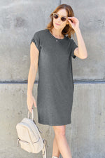 BASIC BAE Full Size Round Neck Short Sleeve Dress with Pockets at Bella Road