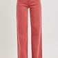 Risen full size high rise tummy control wide leg jeans in vibrant coral, showcasing flattering retro flair and a polished look.