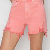 RISEN High Rise Distressed Denim Shorts - Flamingo