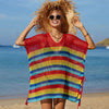 Cutout Striped Cover-Up with Tassel - Red